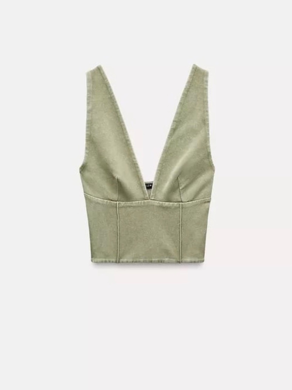 Zara Sage Green Deep V Cropped Tank